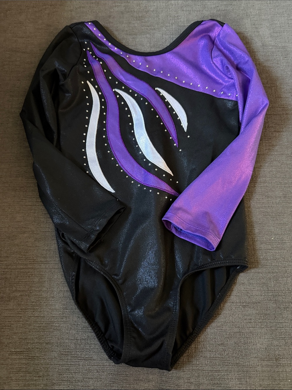 Girls Black & Purple Long-Sleeve Gymnastics Leotard